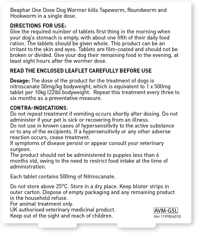 Beaphar One Dose Wormer for Dogs | Roundworm & Tapeworm Treatment
