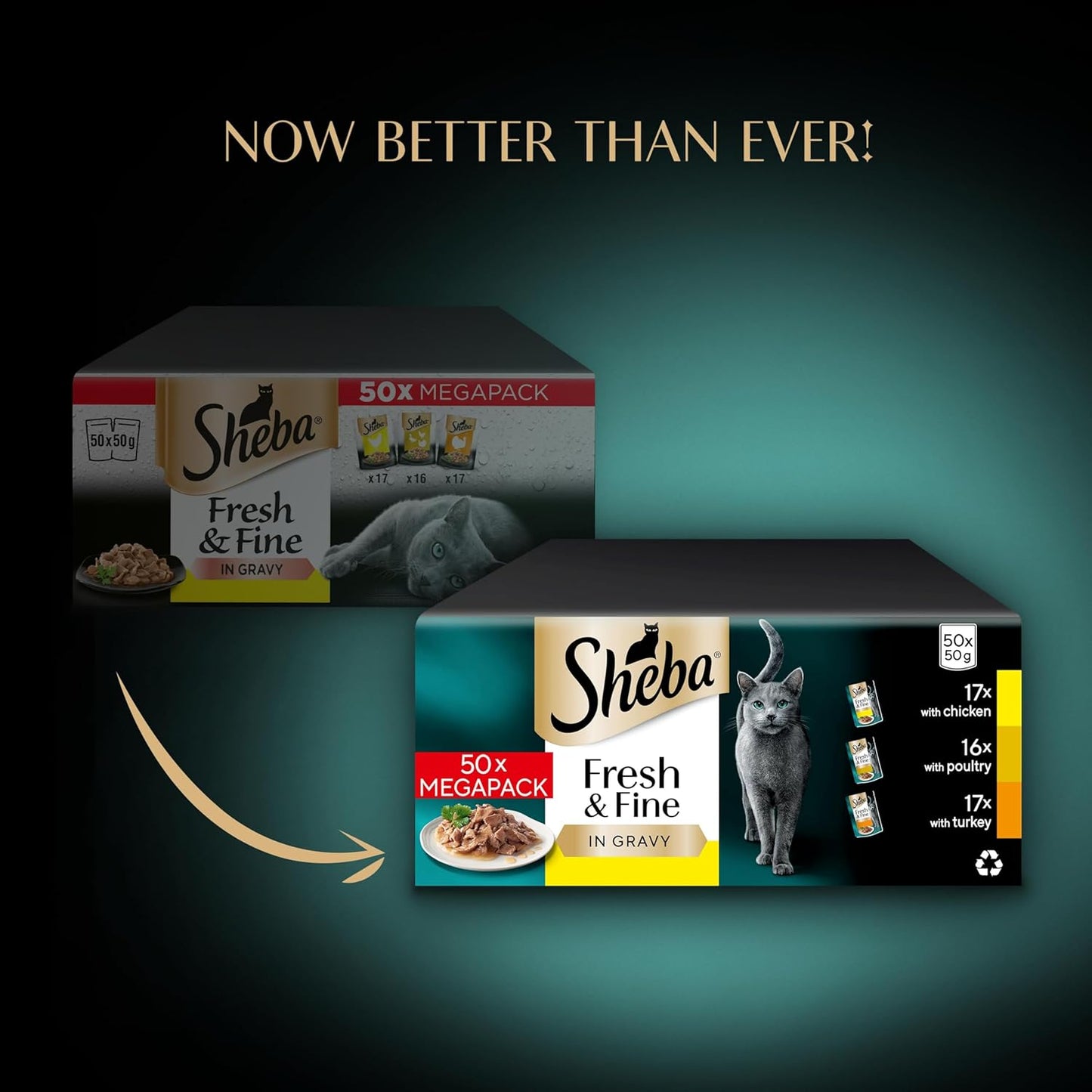 SHEBA Fresh & Fine Cat Food Pouches Poultry in Gravy 50x50g | Complete Wet Food for Adult Cats