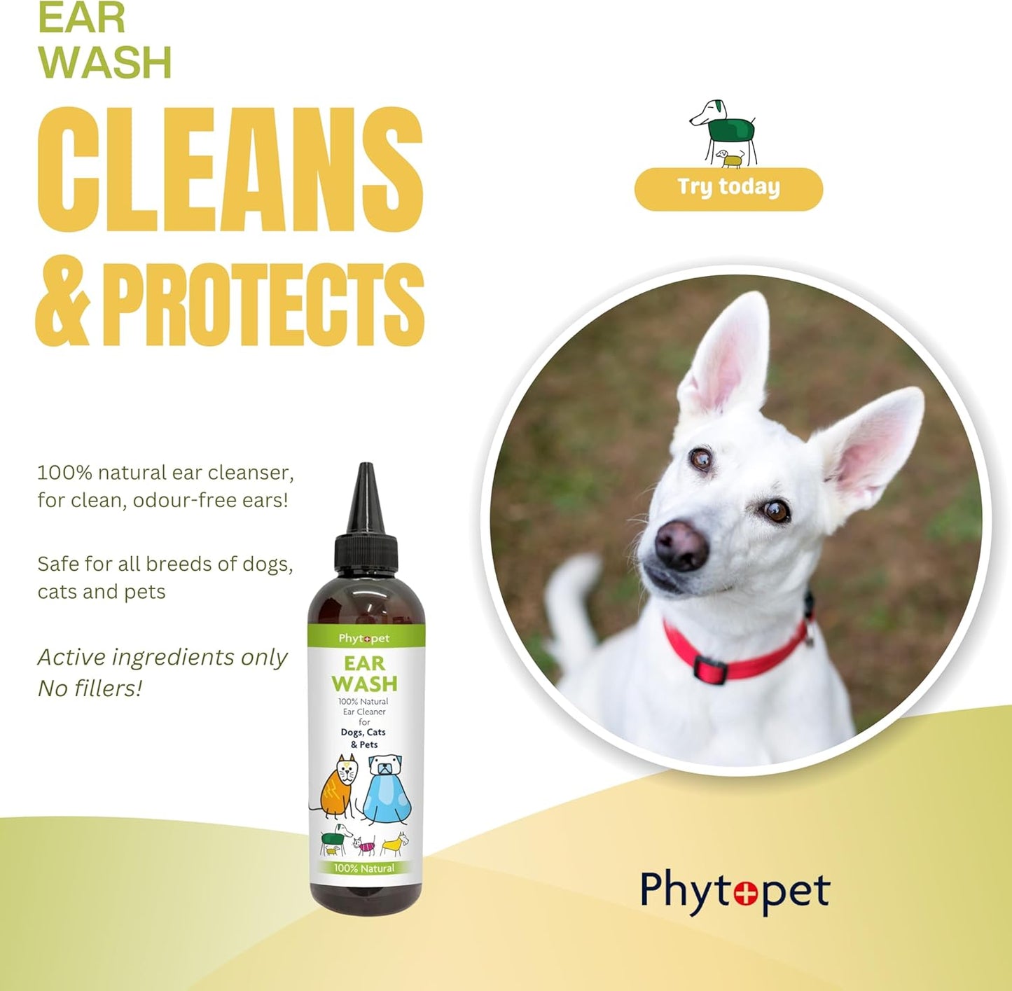 PhytoPet | Ear Wash | 100% Natural Ear Cleaner for Dogs, Cats & Small Pets