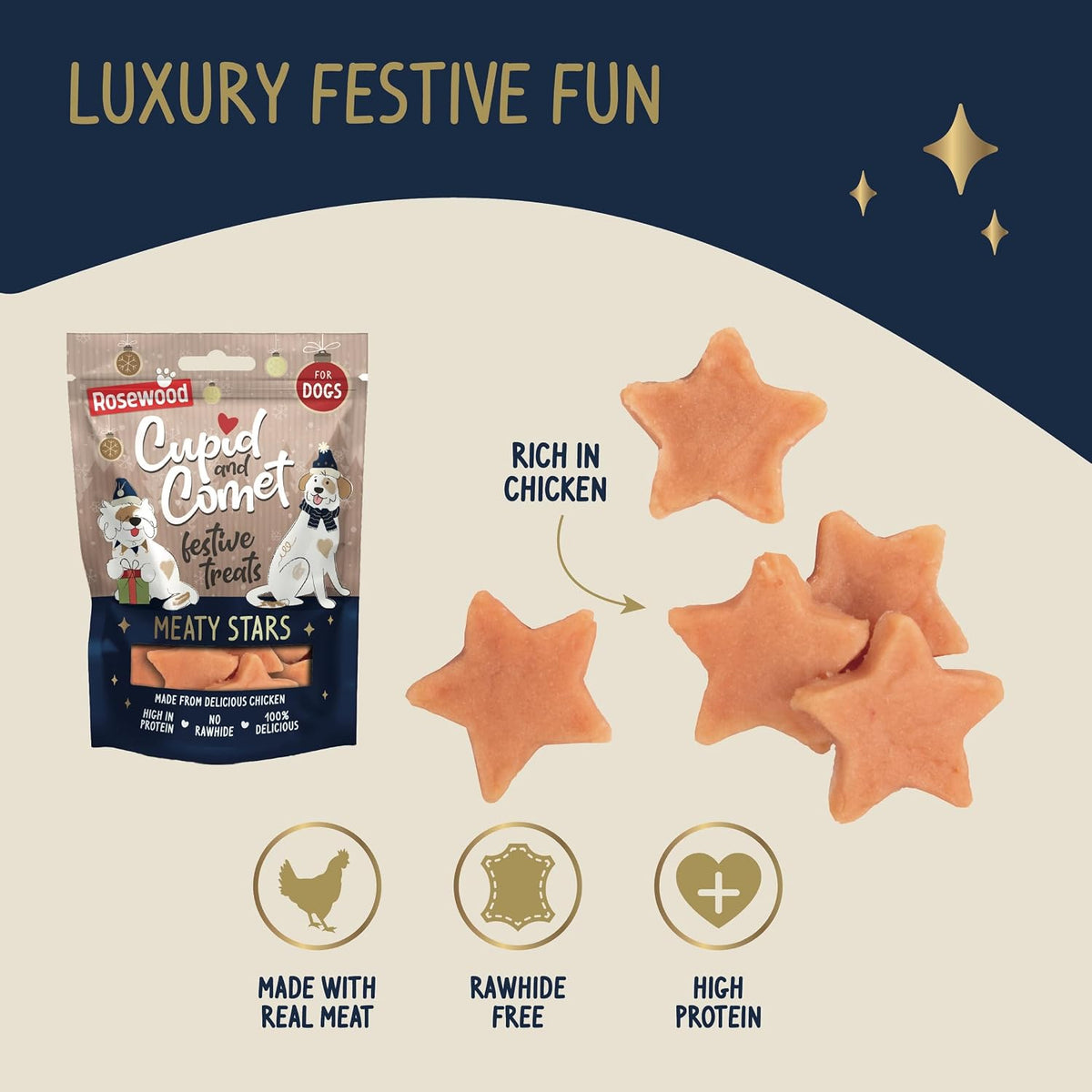 Chicken Meaty Stars 100g ⭐ Christmas Dog Treats by Cupid & Comet
