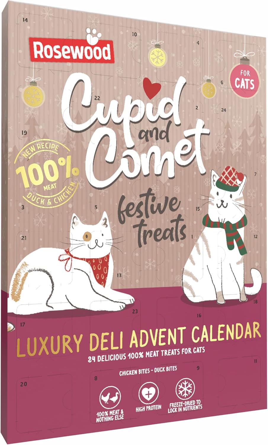 Rosewood Luxury Cat Advent Calendar – 100% Chicken & Duck Treats | Freeze-Dried High Protein | 24-Day Christmas Countdown
