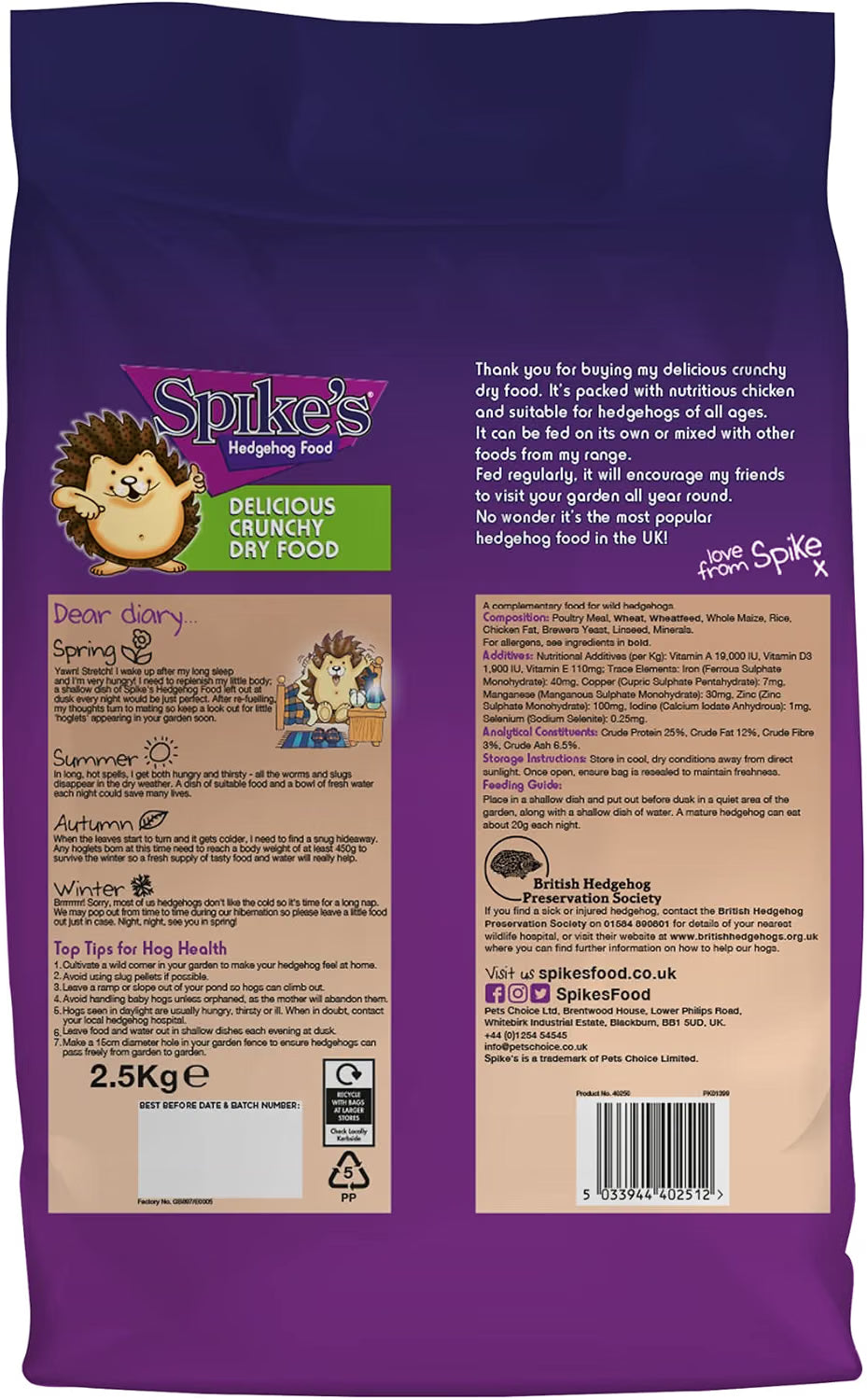 Spikes Hedgehog Food - Delicious Dry - 2.5kg