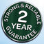 Green badge with 'Strong & Reliable 2 Year Guarantee' text on a light blue background