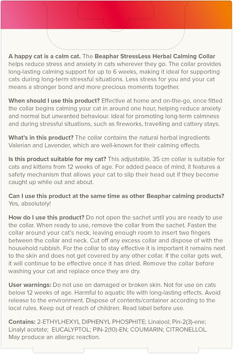 Beaphar Calming Collar for Cats | Herbal Stress Relief
