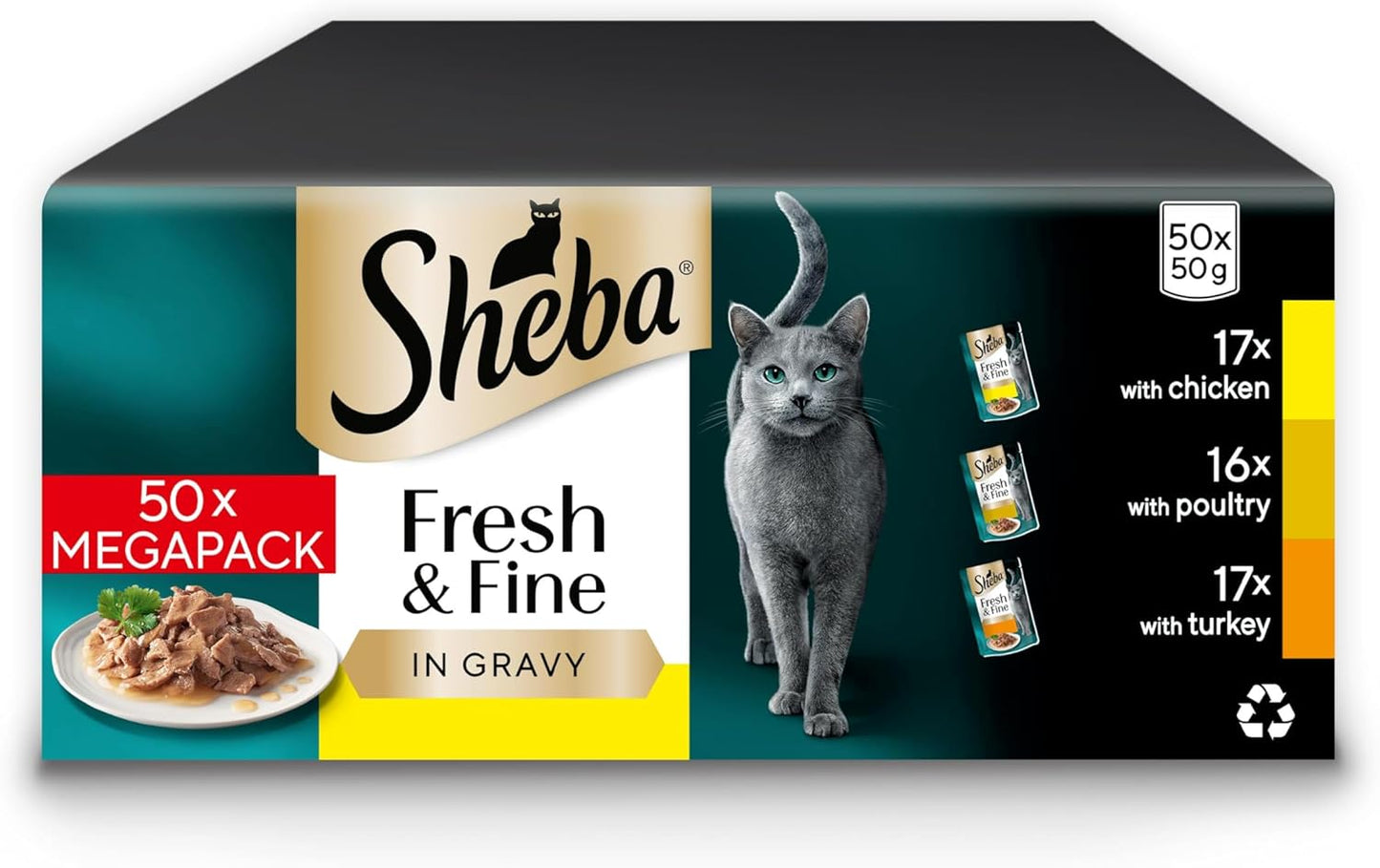 SHEBA Fresh & Fine Cat Food Pouches Poultry in Gravy 50x50g | Complete Wet Food for Adult Cats