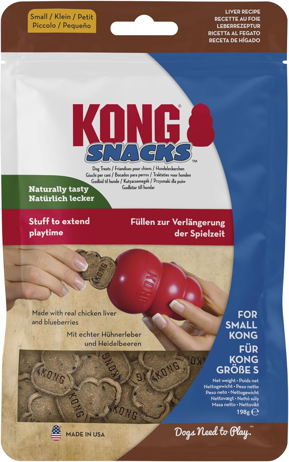 Kong snacks packaging with a red dog toy and cookies on a white background