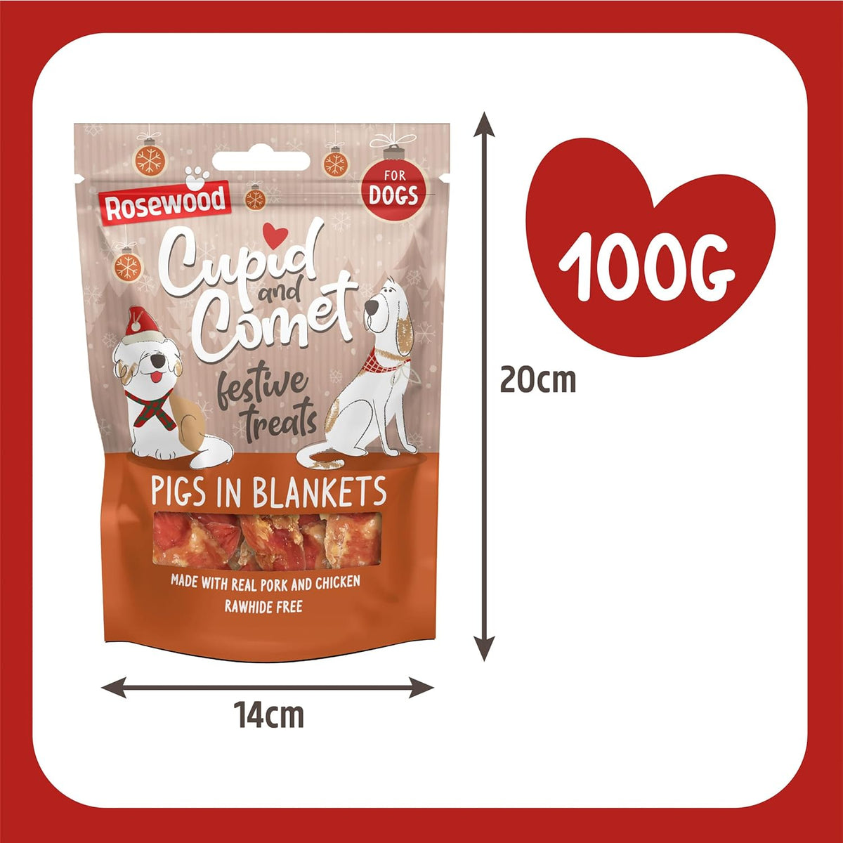 Cupid & Comet Pigs in Blankets - 100g Christmas Dog Treats by Rosewood