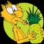 Cartoon cat drinking from a pineapple with a straw on a green background