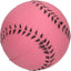 Pink softball with black stitching on a white background