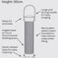 A labeled line drawing of a cylindrical nyjer seed feeder with callout arrows and text describing features such as a large handle, angled base, removable plastic insert, and quick release base on a light gray background.