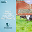 Dog playing with a toy on grass, with promotional text about interrupting play biting and chewing.