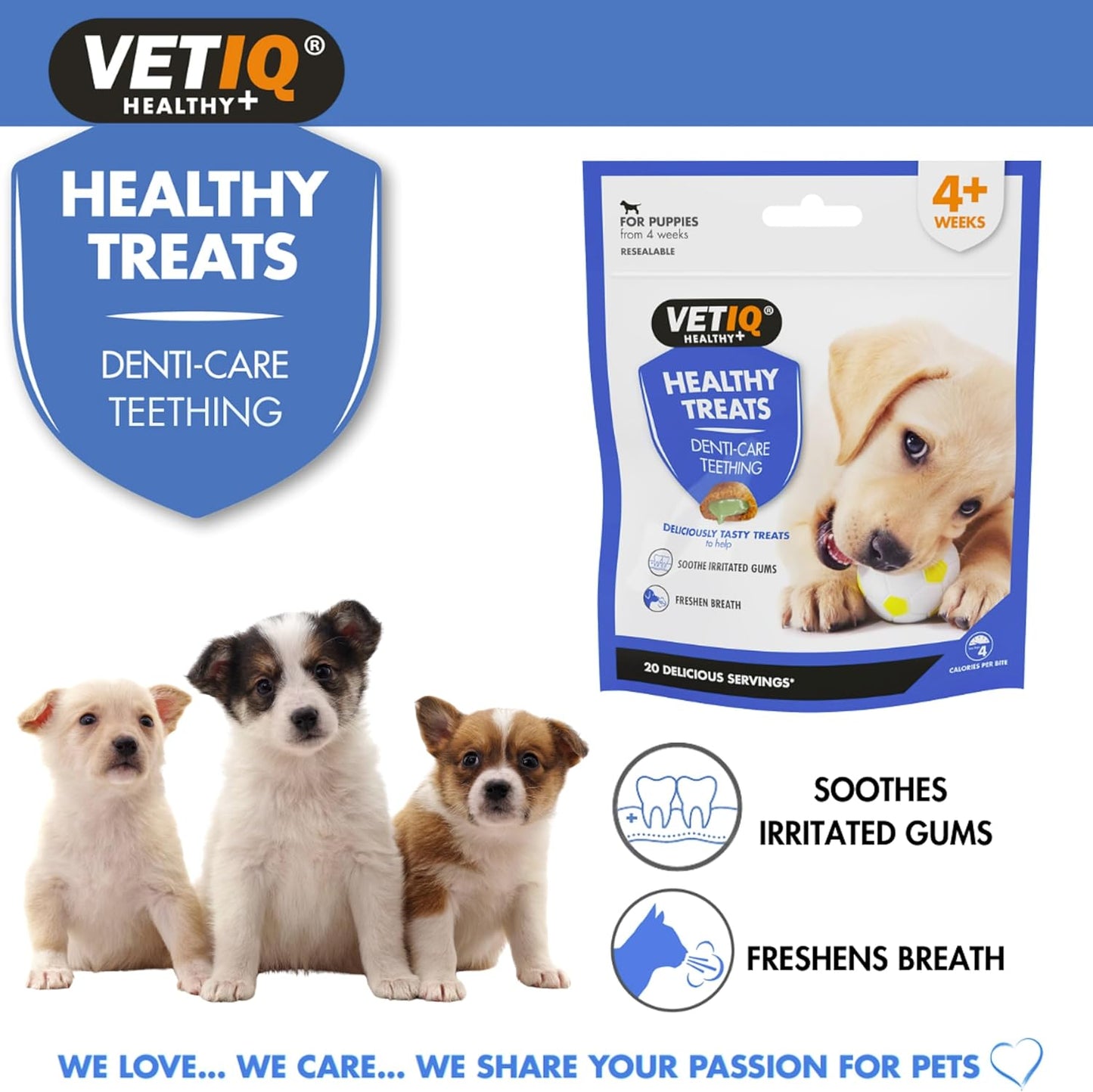 Vet IQ Puppy Healthy Treats Denti-Care for Soothing Irritated Gums 50g