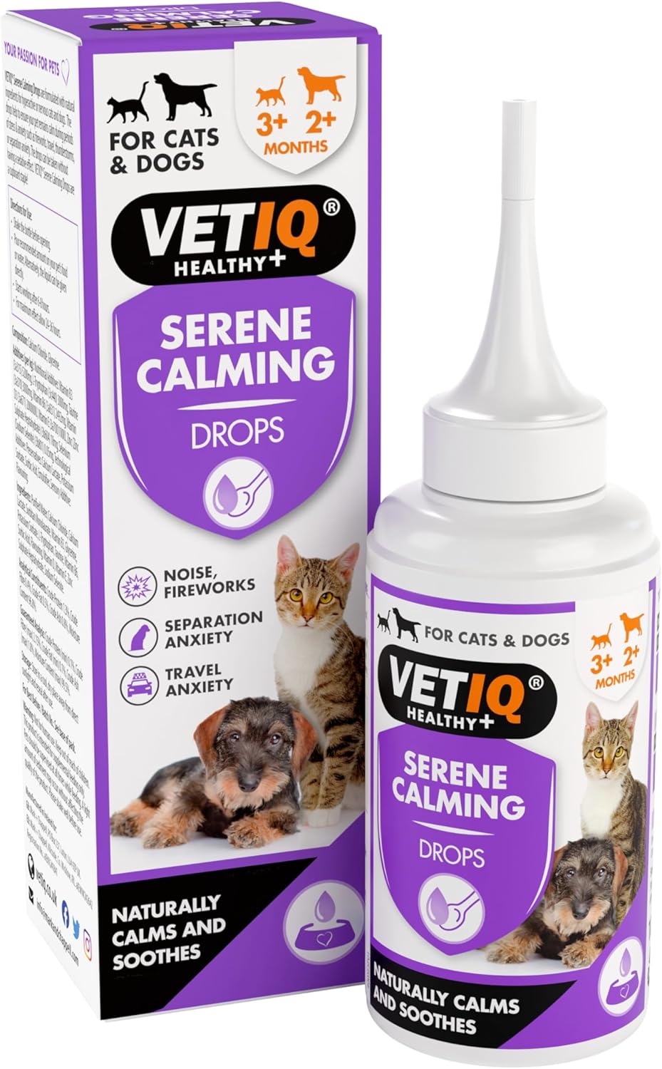 VETIQ Serene Calming Drops for cats and dogs with packaging on a white background