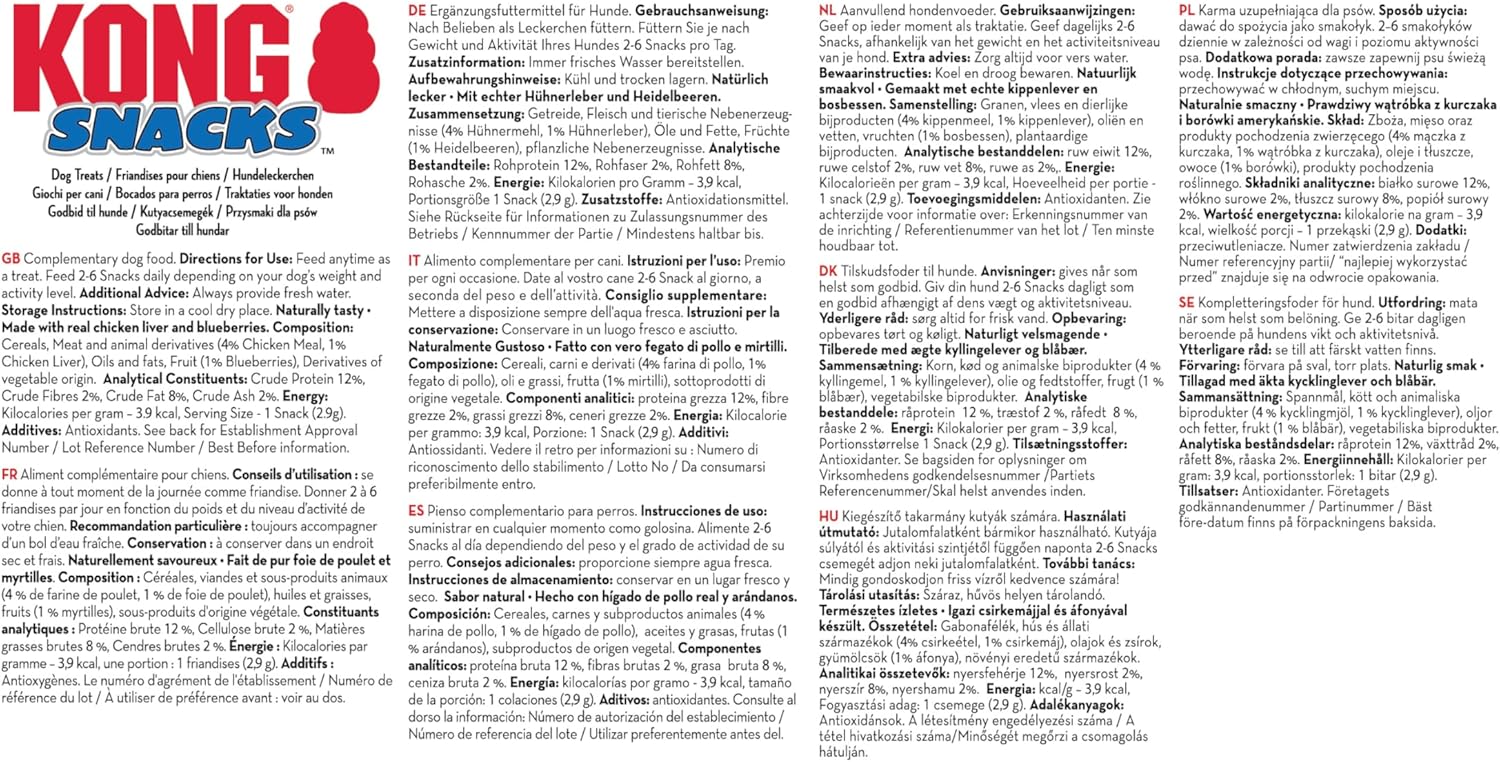 Text document with 'KONG SNACKS' branding on a white background