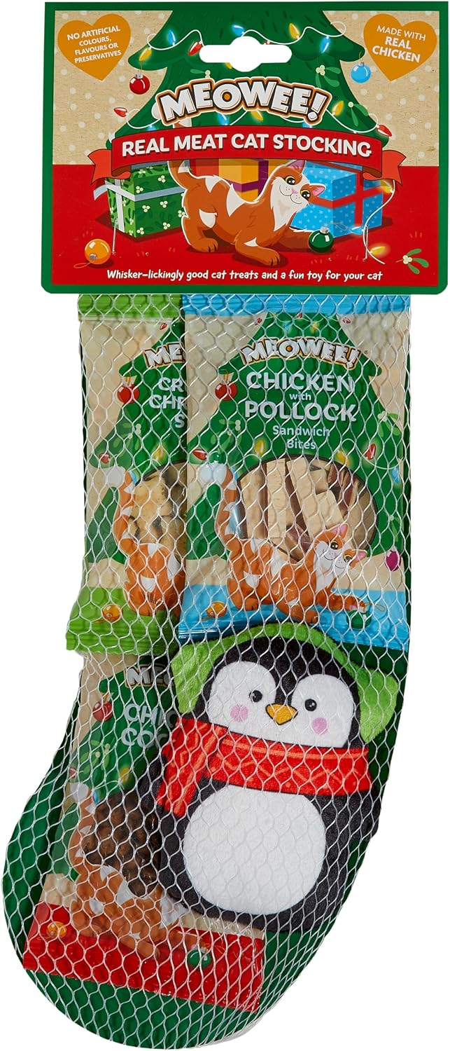 Meowee! Meaty Christmas Cat Stocking | Treats & Catnip Toy
