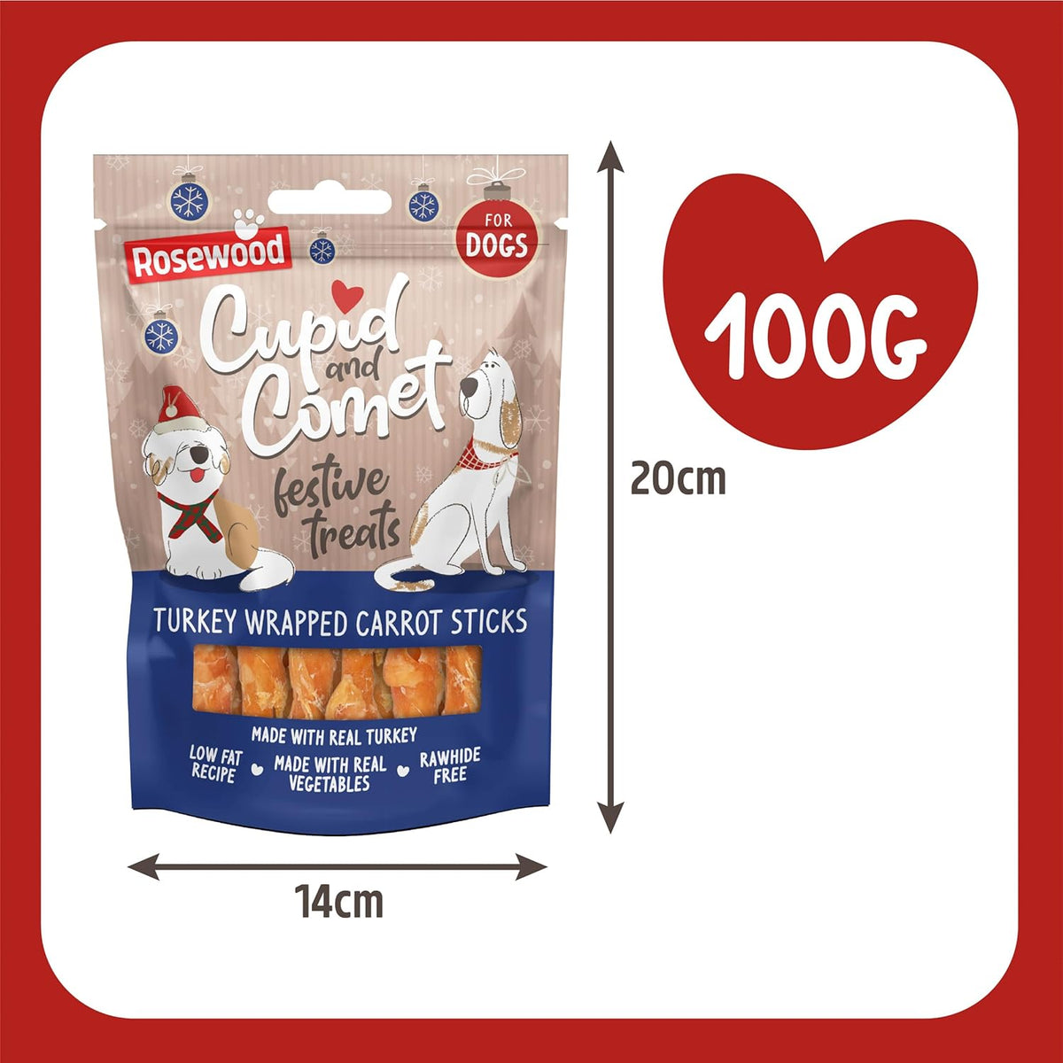 Rosewood Turkey & Carrot Chewy Wraps - 100g Grain-Free Dog Treats