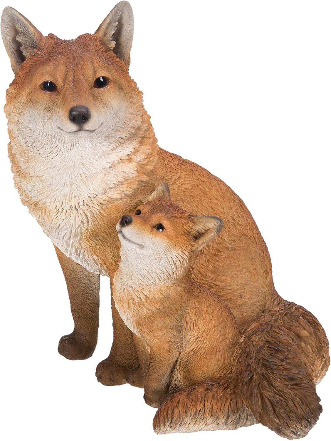 Vivid Arts Fox Cub with Mother A | Realistic Garden Ornament | Weatherproof Fox Statue