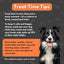 Dog with treat time tips on a dark background