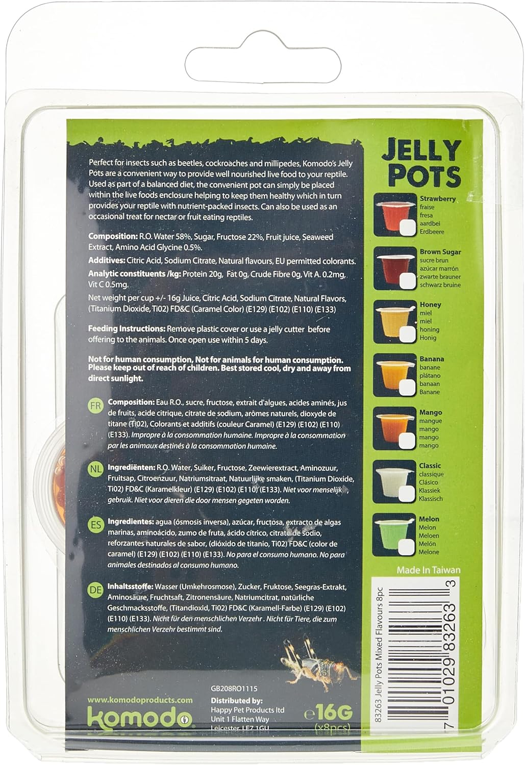 Komodo Jelly Pots for Reptiles & Insects Fruit, Calcium & Mixed Flavours (8 Pack)