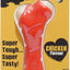 Red bone-shaped dog toy with 'Tough Toys' branding on a yellow and black background.
