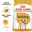Royal Canin Bulldog dog food package with text highlighting features on a white background