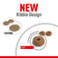 Comparison of old and new kibble design with text 'NEW Kibble Design' on a white background.