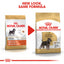 Two packages of Royal Canin Miniature Schnauzer dog food with a red arrow and text indicating 'New Look, Same Formula'.