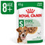 Royal Canin mini ageing dog food pouch on a white background