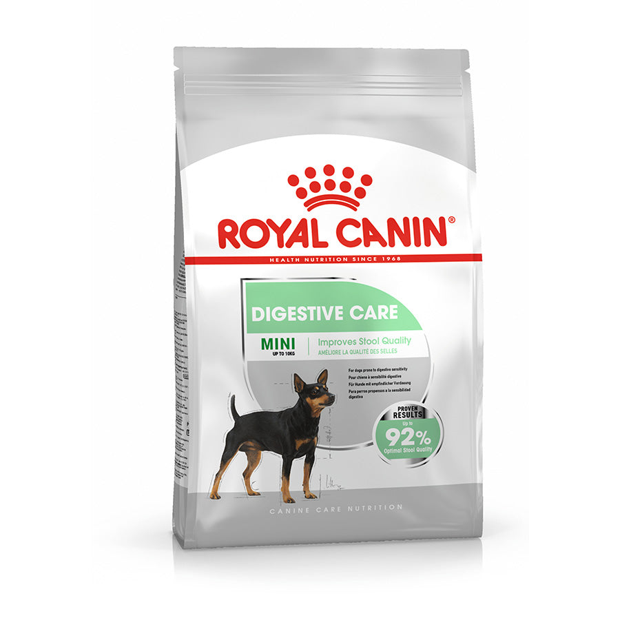 Royal Canin Digestive Care Mini dog food package on a white background