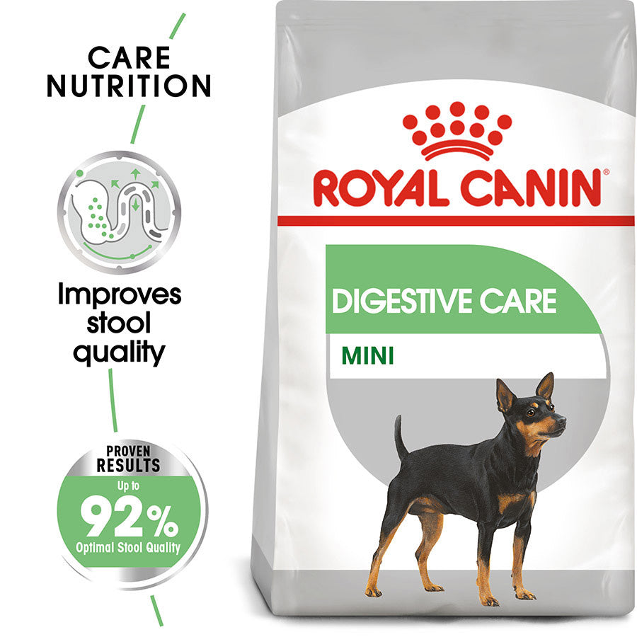 Royal Canin Mini Digestive Care dog food packaging on a white background