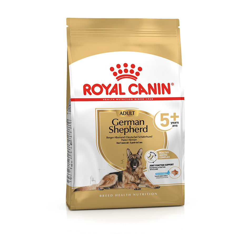 Royal Canin German Shepherd dog food package on a white background
