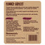 Back of a pet food packaging label with text and branding details.