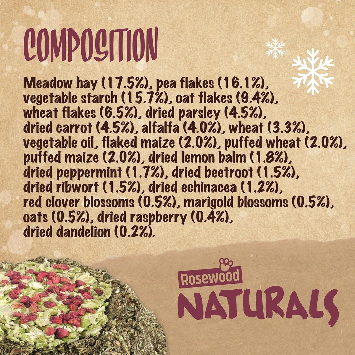 Naturals Herb 'n' Hay Party Gateau 🎄 Small Pet Christmas Treat by Rosewood
