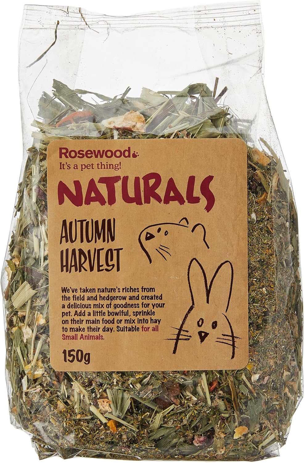 Package of Rosewood Naturals Autumn Harvest cat treat mix with a brown label.