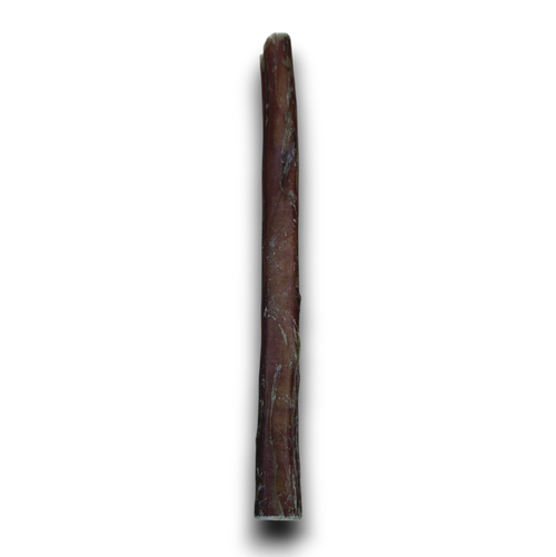 A large bully pizzle dog treat against a black background.