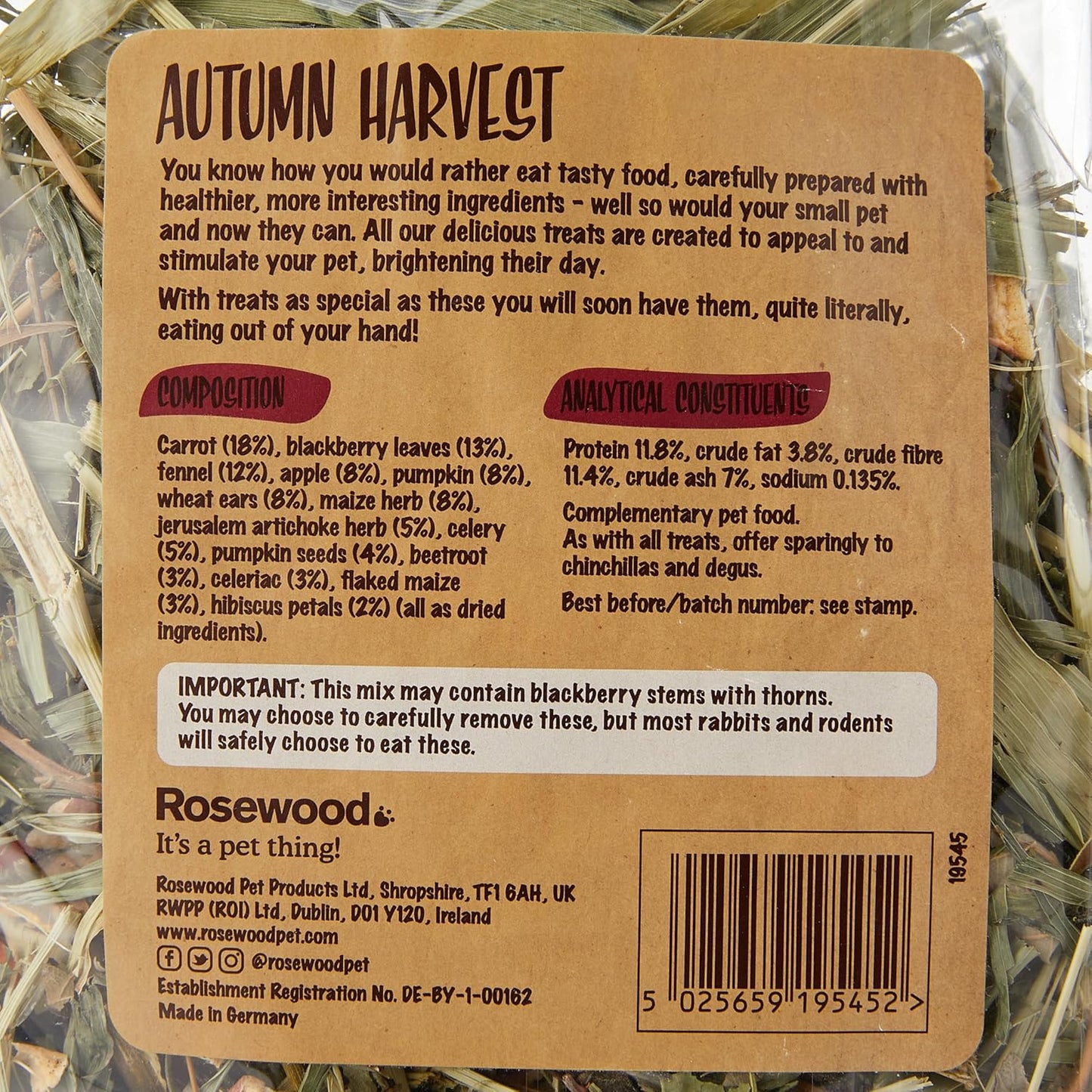 Rosewood Naturals Autumn Harvest Forage Mix for Small Animals 150g