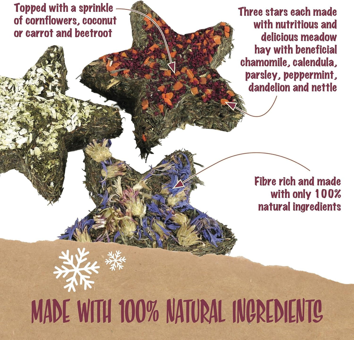 Natural Herb 'n' Hay Star Trio 🎄 Small Pet Christmas Treat by Cupid & Comet