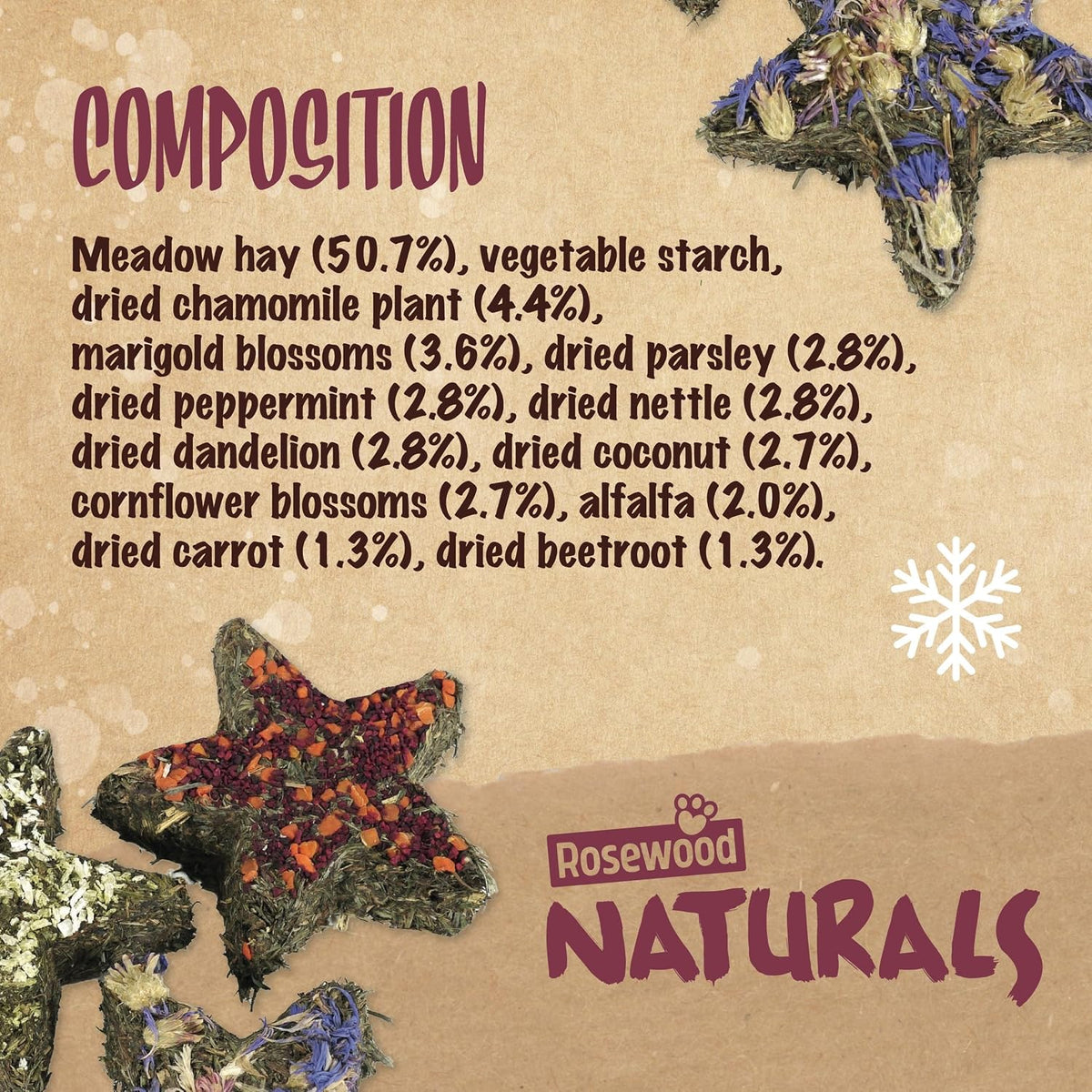 Natural Herb 'n' Hay Star Trio 🎄 Small Pet Christmas Treat by Cupid & Comet