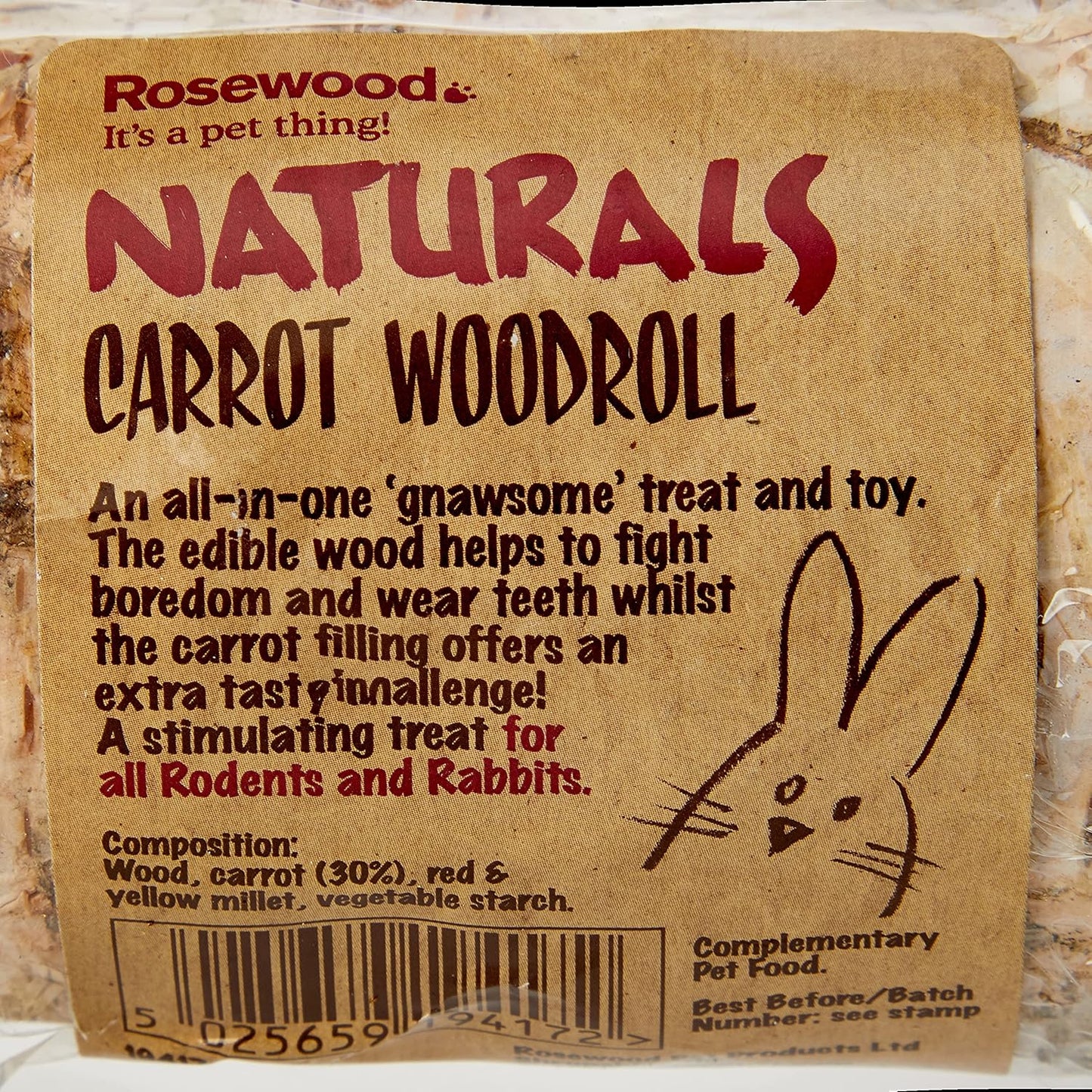 Rosewood Naturals | Small Pet Enrichment | Carrot Nibble Woodroll