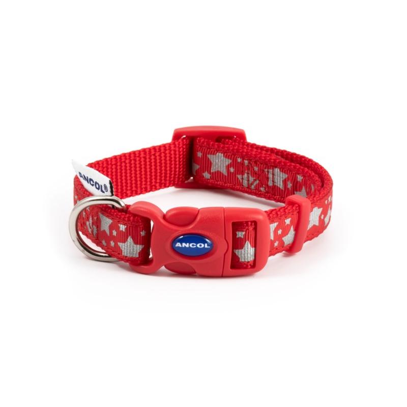 Ancol | Dog Collar | Reflective Adjustable Nylon - Red Star