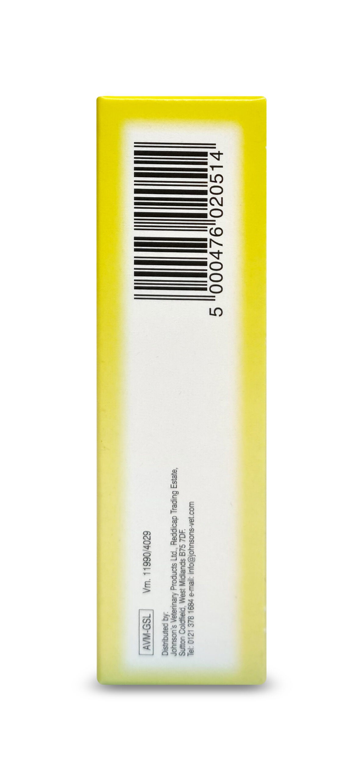 Bar code and product information label on a yellow background