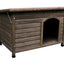 Wooden dog kennel with a door on a white background