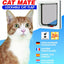 A white lockable cat flap with a picture of a cat on the packaging. The flap is designed for easy installation on doors and has a slide lock feature.