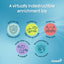 Promotional graphic for a dog enrichment toy on a blue gradient background. White text at the top reads 'A virtually indestructible enrichment toy,' with five colored circular icons below highlighting key benefits: built for tough players, perfect for high-energy breeds, floats for water play, keeps dogs active & engaged, and recommended by vets and trainers.