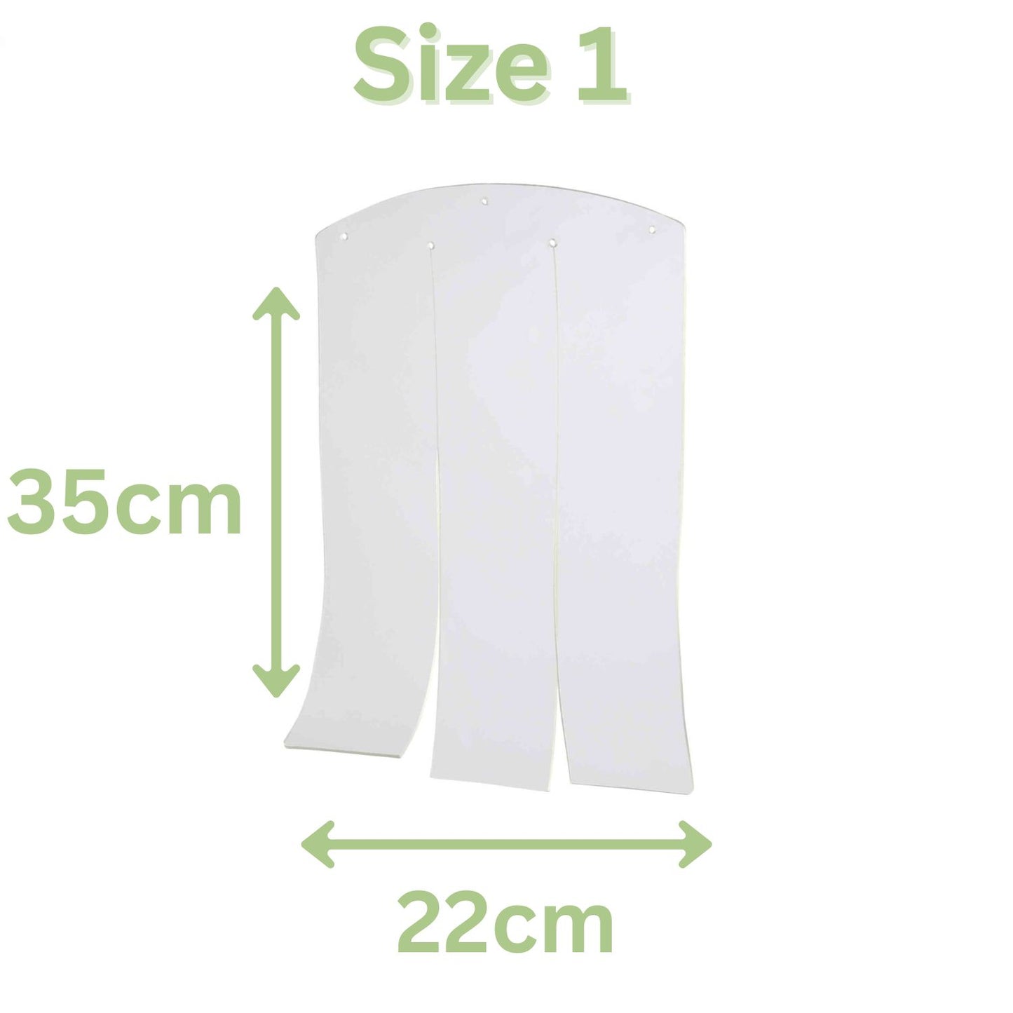 Clear plastic flap with three slits and nail holes for a wooden dog kennel. 