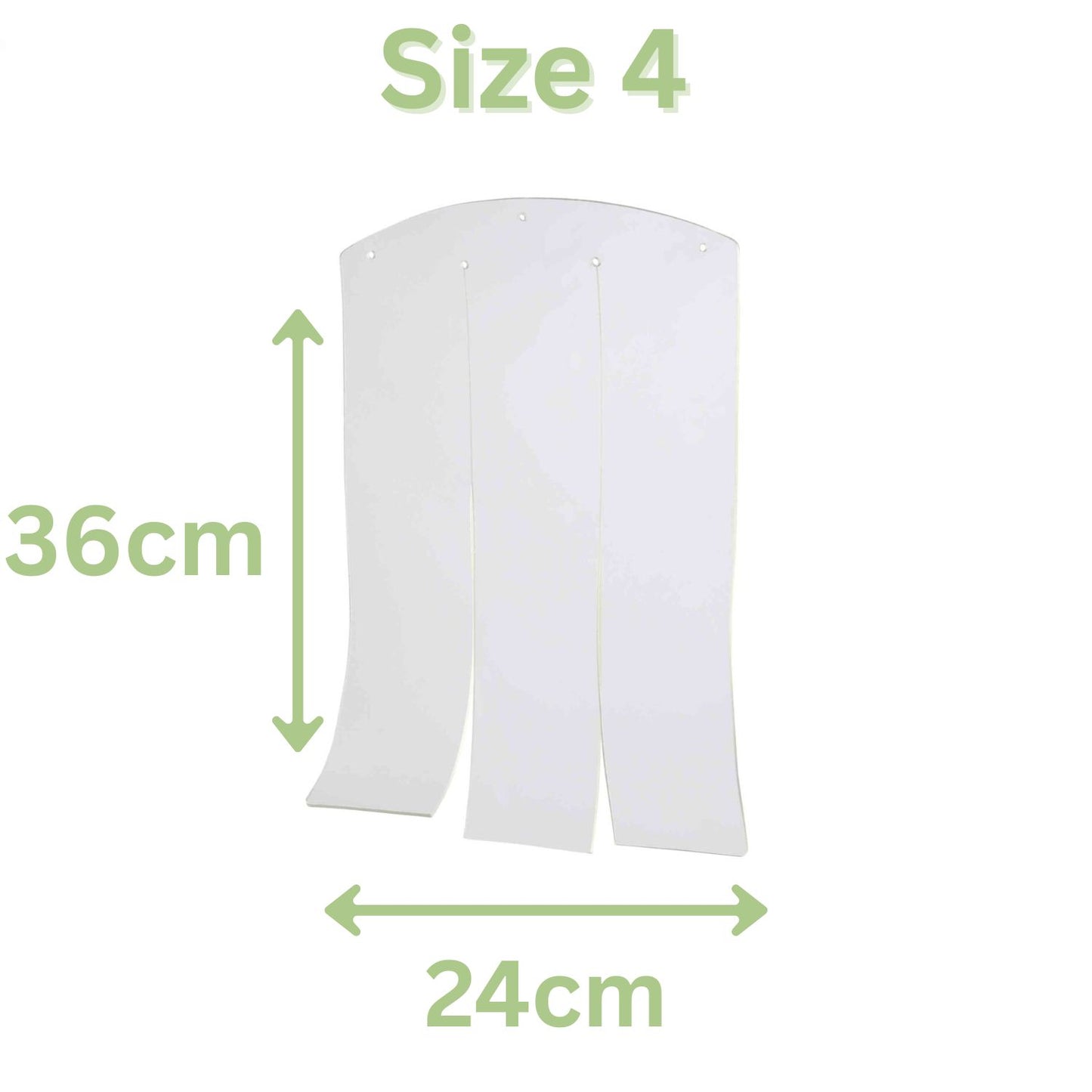 Clear plastic flap with three slits and nail holes for a wooden dog kennel. 