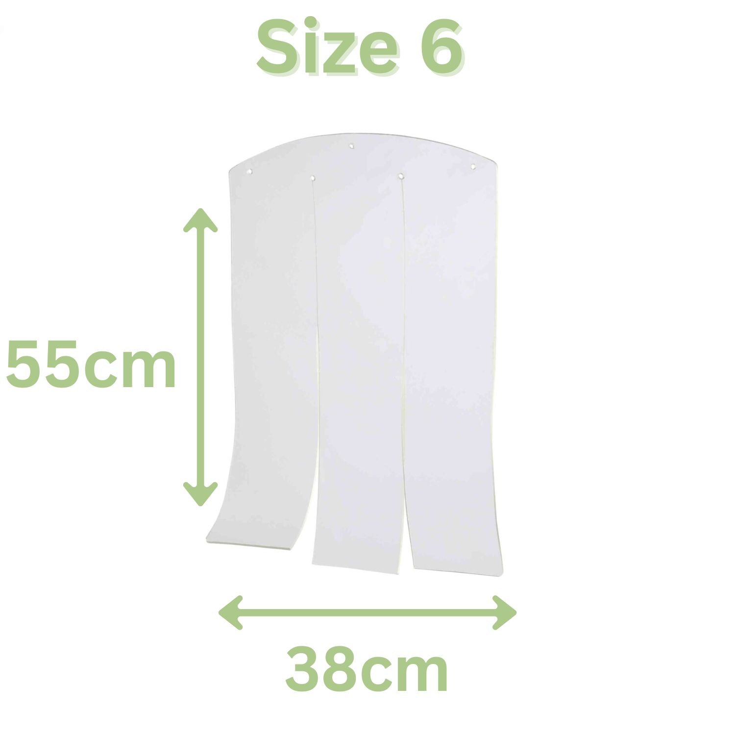 Clear plastic flap with three slits and nail holes for a wooden dog kennel. 