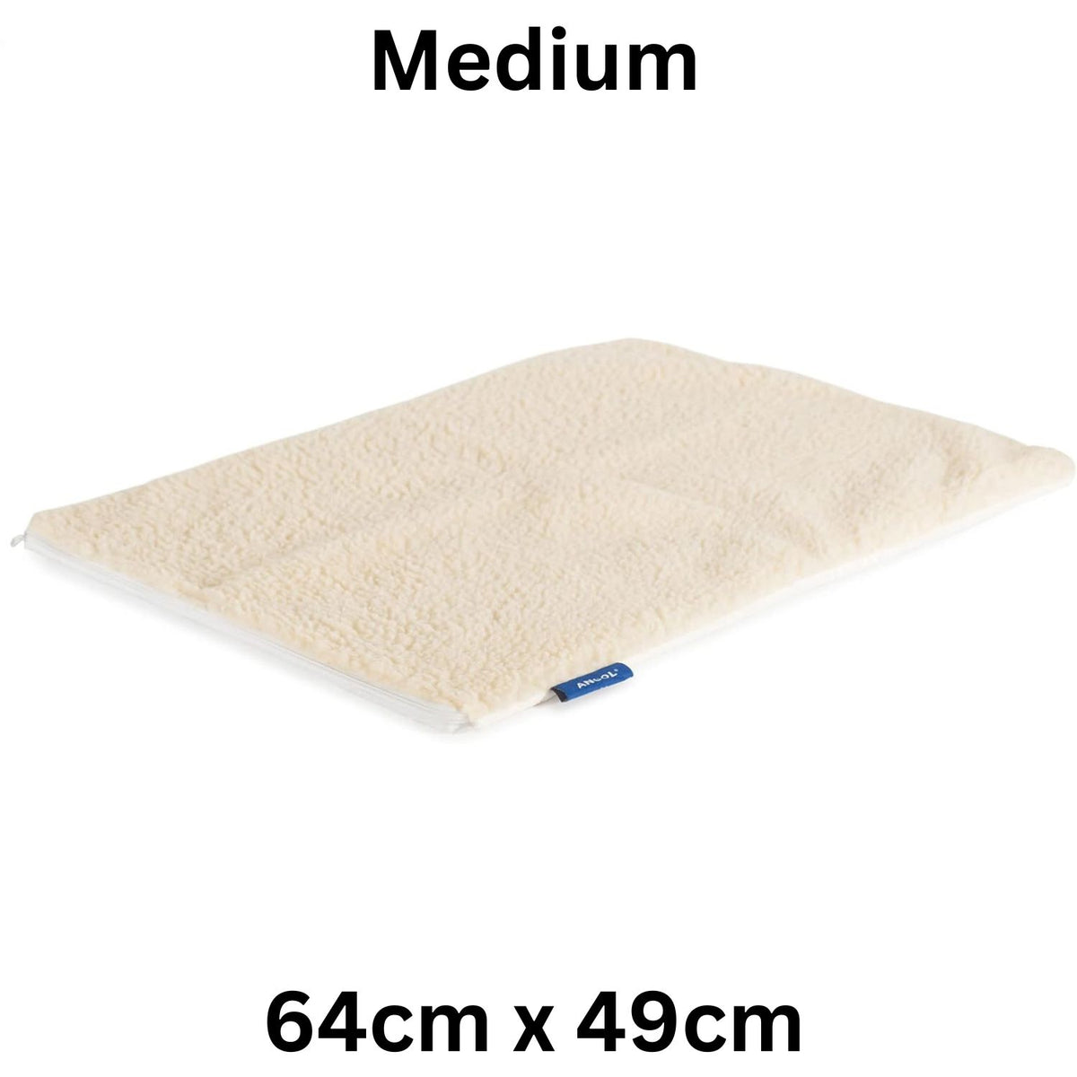 Beige dog mat with size dimensions on a white background