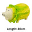 Yellow pig-shaped dog toy with a leafy green cover on a white background, labeled 'Length: 30cm'.