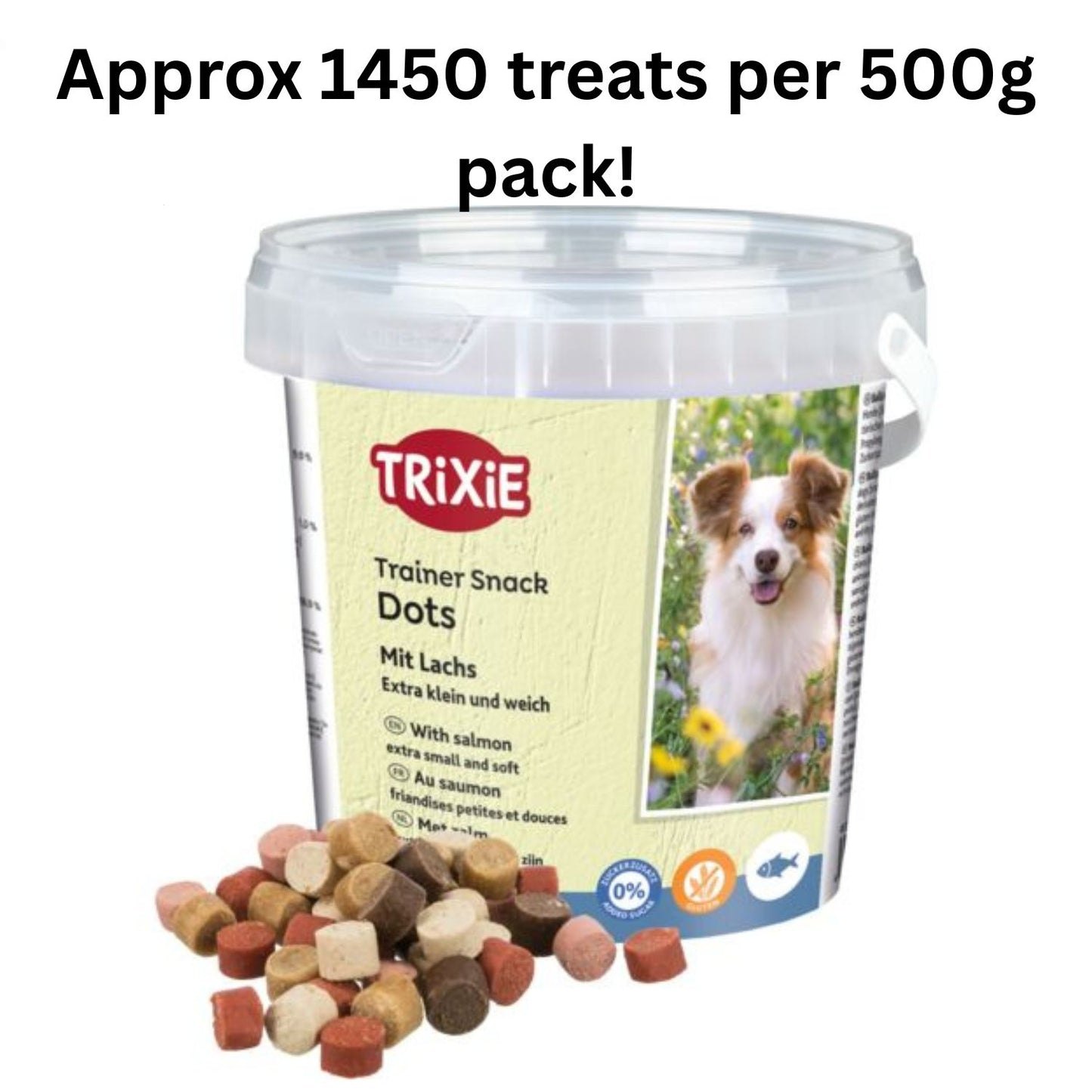 Trixie | Trainer Salmon Snack Dots | Gluten Free Dog Treats | 500g Tub